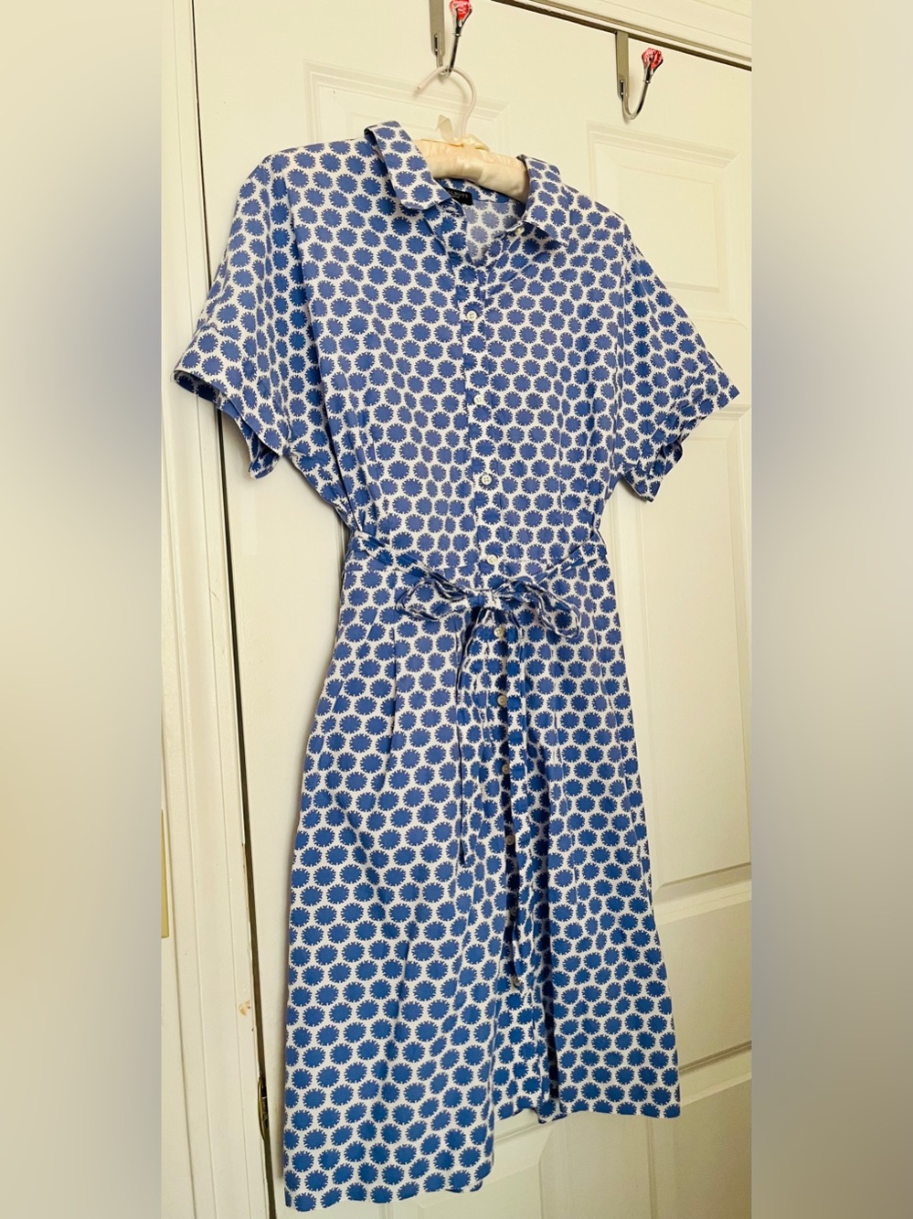 Talbots Blue and White Printed Midi Shirt Dress